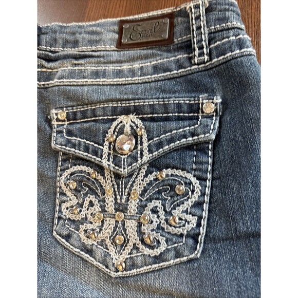 Earl Jeans Womens Embellished Beaded Jeans Sz 6 Denim Light Wash Straight Leg - Picture 8 of 15